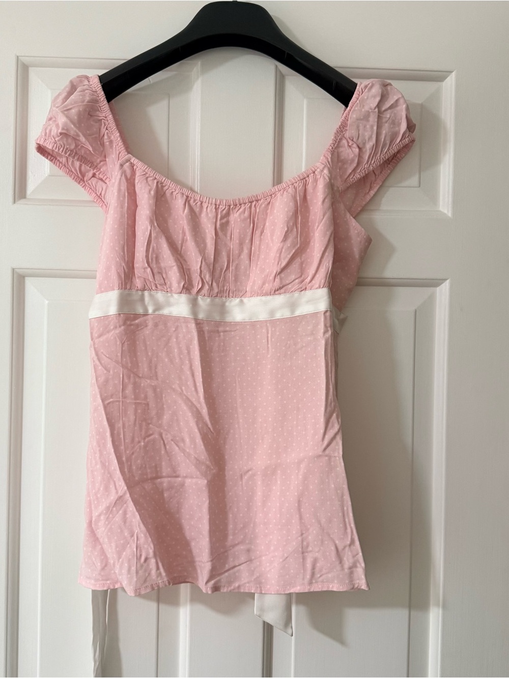 Hollister Light Pink Dot Puff Sleeve Top with White Waist Band